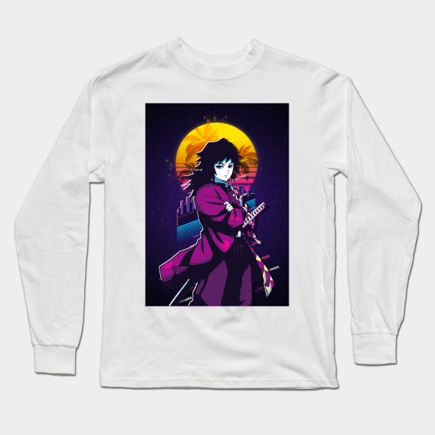 Giyu Tomioka Retro Art Long Sleeve T-Shirt by SiksisArt